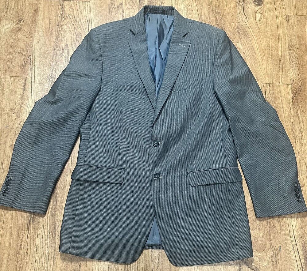 Calvin Klein Men’s Blazer 100% Wool Charcoal Grey Checked Pattern Size 40L